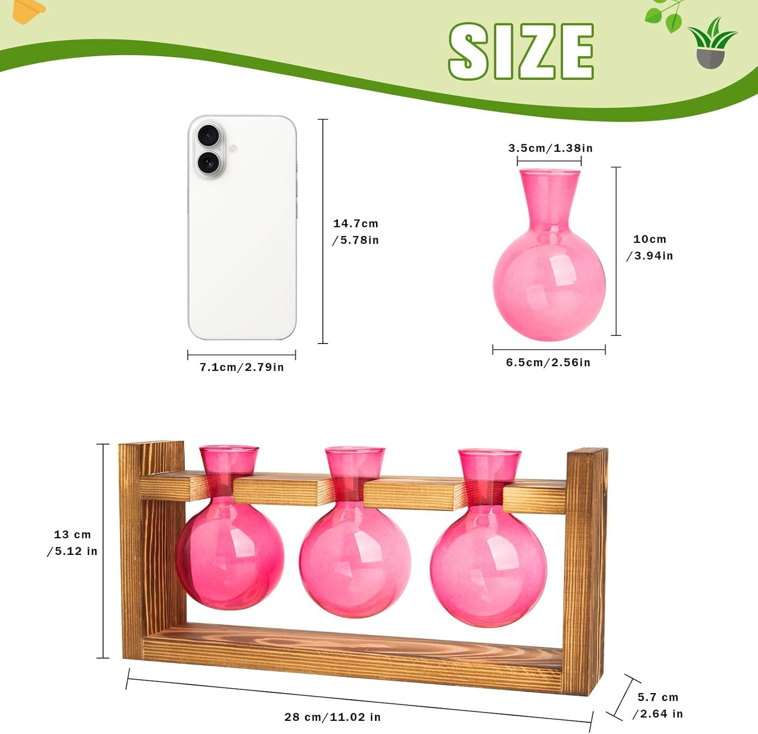 image:imageXXXFLOWER Glass Plant Terrarium Propagation Station Gifts for Mom Plant Lovers Wife Daughter 3 Bulb Glass Vase Plant Terrarium Tabletop for Hydroponics Home Office Indoor Decor PinkPink