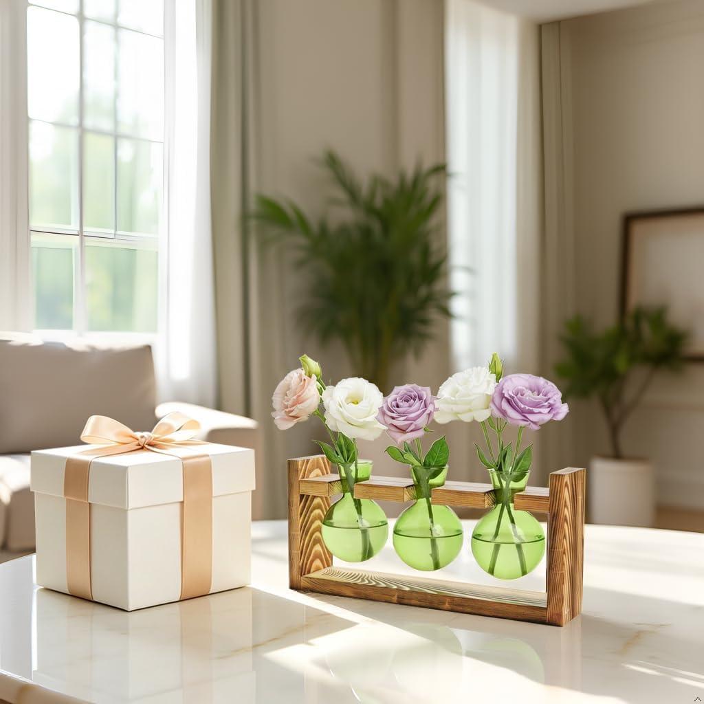 image:imageXXXFLOWER Glass Plant Terrarium Propagation Station Gifts for Mom Plant Lovers Wife Daughter 3 Bulb Glass Vase Plant Terrarium Tabletop for Hydroponics Home Office Indoor Decor PinkGreen