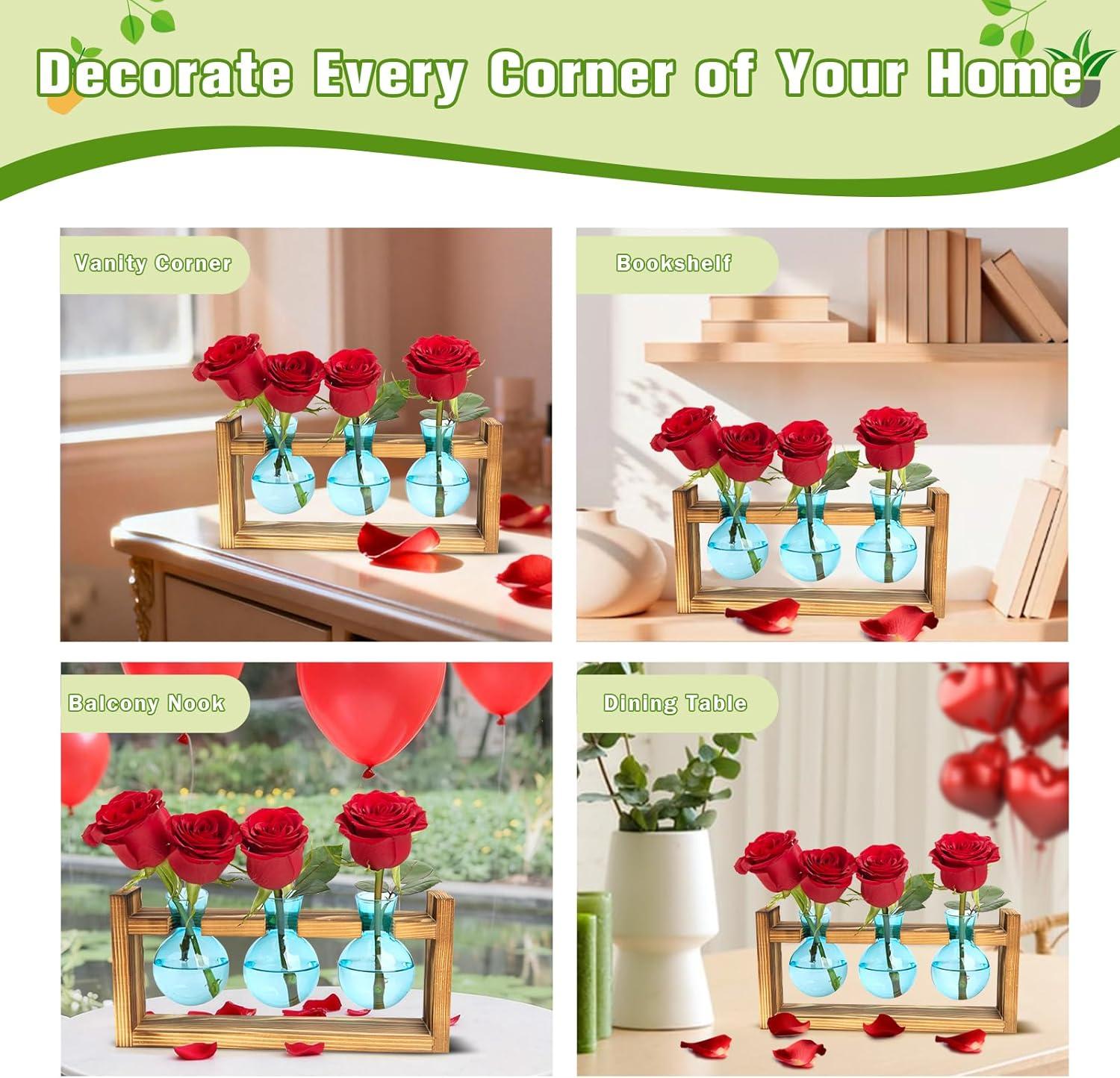 image:imageXXXFLOWER Glass Plant Terrarium Propagation Station Gifts for Mom Plant Lovers Wife Daughter 3 Bulb Glass Vase Plant Terrarium Tabletop for Hydroponics Home Office Indoor Decor PinkBlue