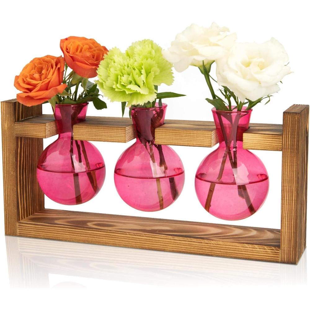 image:imageXXXFLOWER Glass Plant Terrarium Propagation Station Gifts for Mom Plant Lovers Wife Daughter 3 Bulb Glass Vase Plant Terrarium Tabletop for Hydroponics Home Office Indoor Decor PinkPink