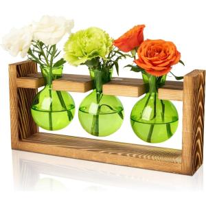 XXXFLOWER Glass Plant Terrarium Propagation Station, Gifts for Mom Plant Lovers Wife Daughter, 3 Bulb Glass Vase Plant Terrarium Tabletop for Hydroponics Home Office Indoor Decor (Pink)(Green)
