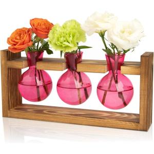 XXXFLOWER Glass Plant Terrarium Propagation Station, Gifts for Mom Plant Lovers Wife Daughter, 3 Bulb Glass Vase Plant Terrarium Tabletop for Hydroponics Home Office Indoor Decor (Pink)(Pink)